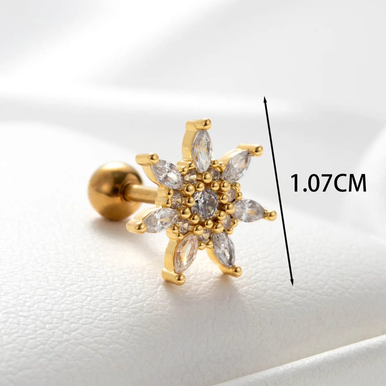 1 Piece Simple Series Classic Sun Copper  18K Gold Plated Zircon Women's Stud Earrings h5 